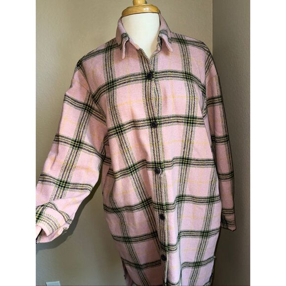 NWOT Wild Fable Womens Plaid Button Front Wool Blend Long Shacket Pink Medium - Picture 5 of 14